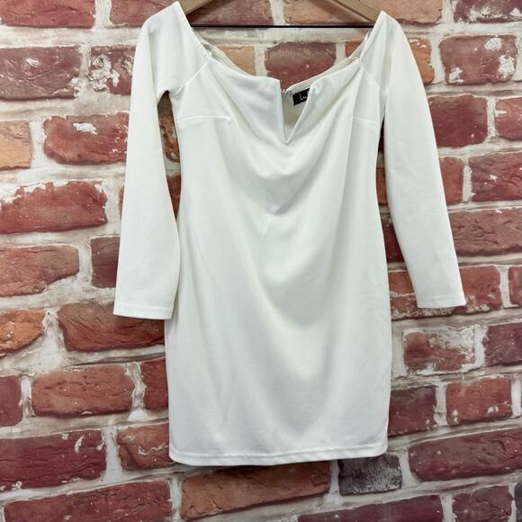 Lulus Over The Swoon Dress L White Stretchy Bodycon Long Sleeve Mini Zipper Back - Picture 2 of 7